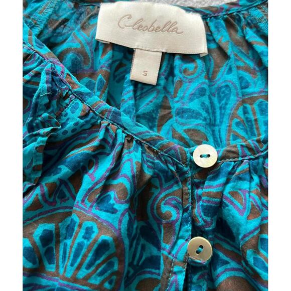 Cleobella-Blue Paisley Boho Henley Blouse, Small - Picture 4 of 9
